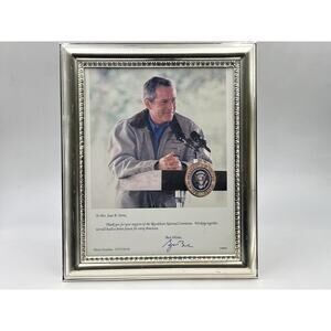 President George W. Bush Signed Photo 12x10 in Ornate Silver Metal Frame w/Glass